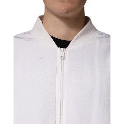 White Silk Full Zip Bomber Blouson Jacket