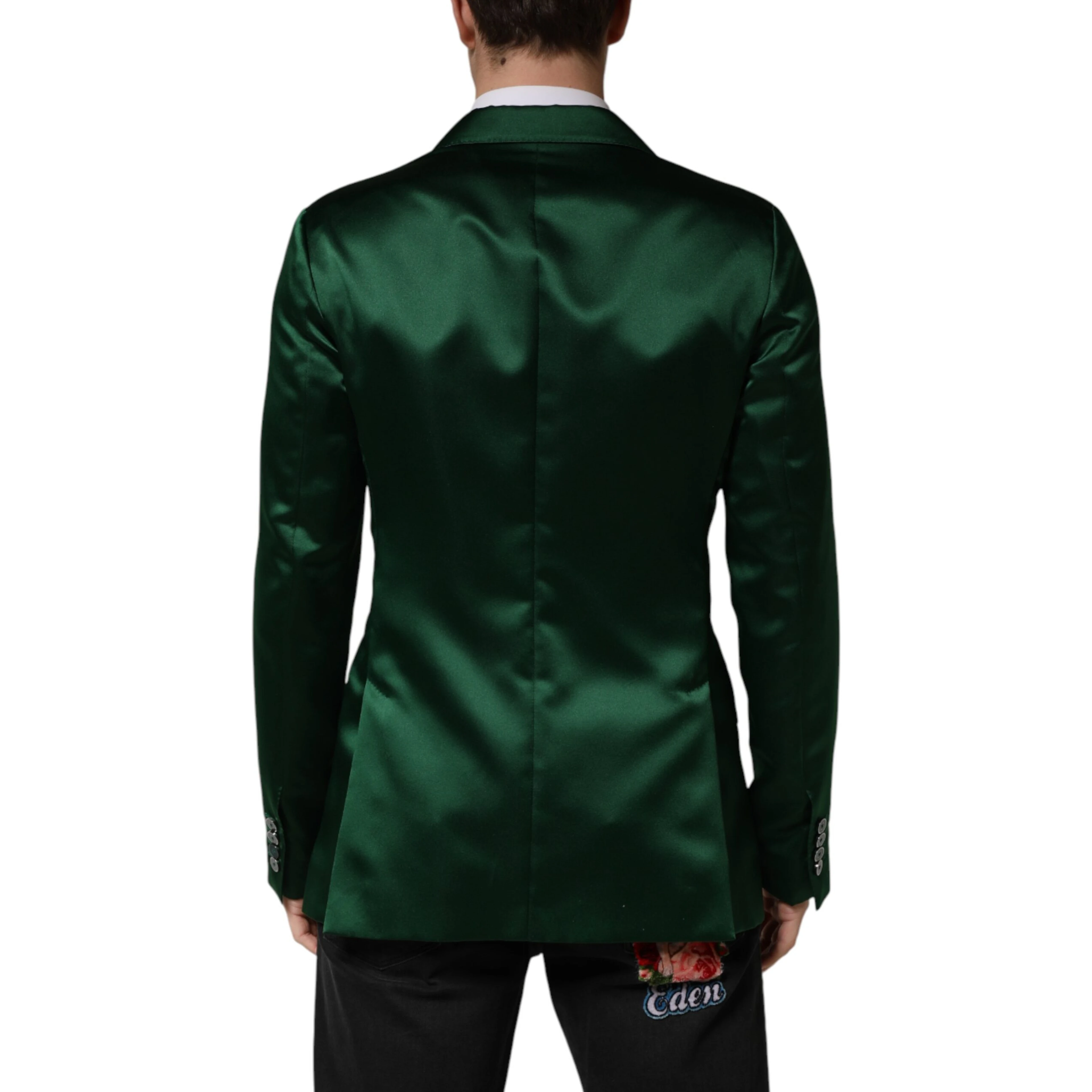 Green Satin Double Breasted Jacket Blazer
