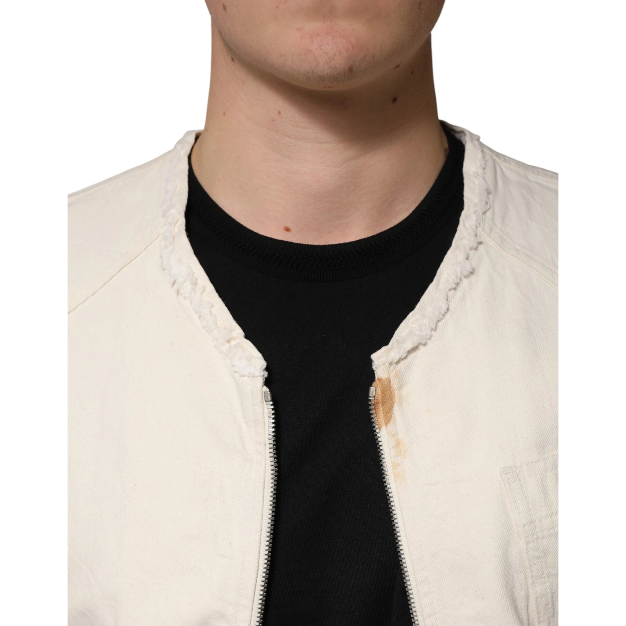 Off White Cotton Full Zip Denim Men Blouson Jacket