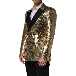Gold Sequined Double Breasted Jacket Blazer