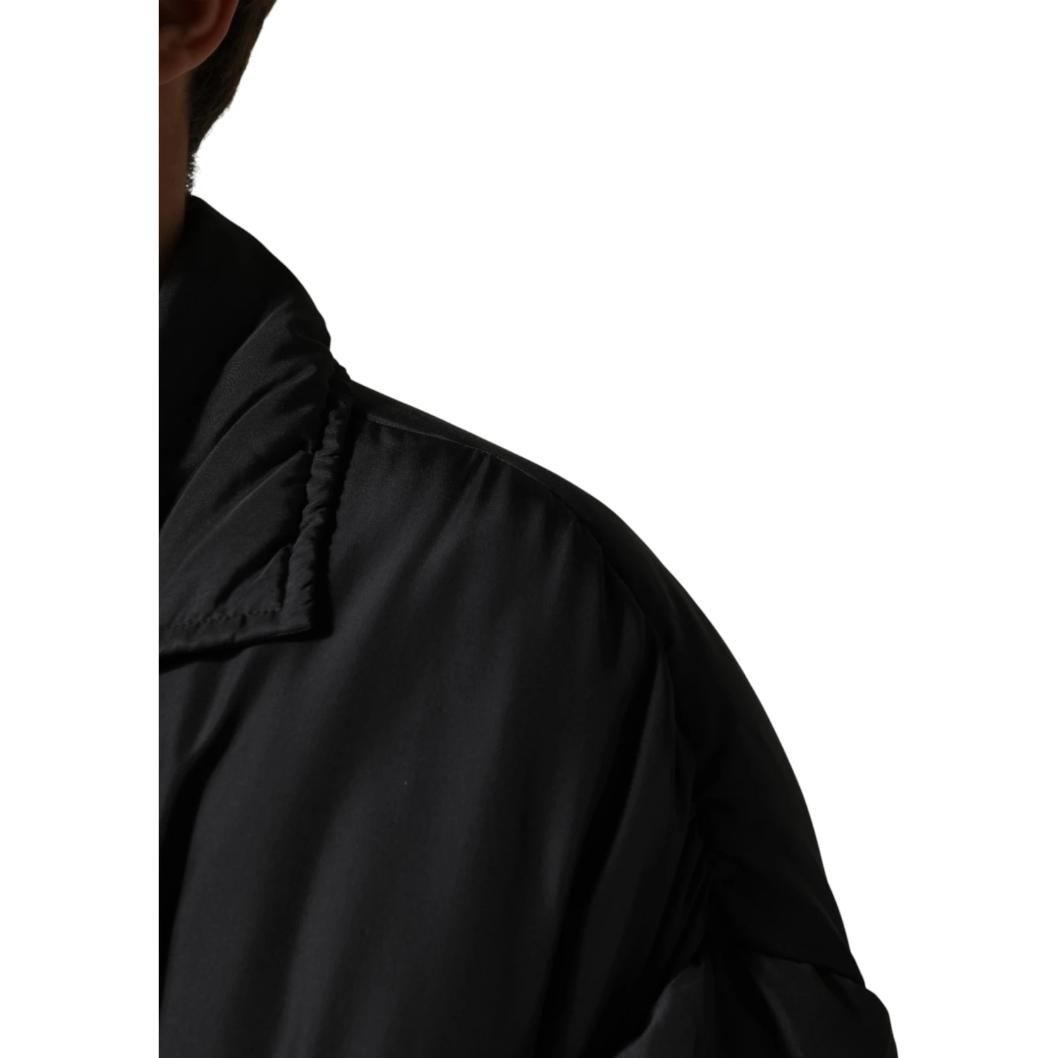 Black Silk Padded Parka Men Coat Jacket