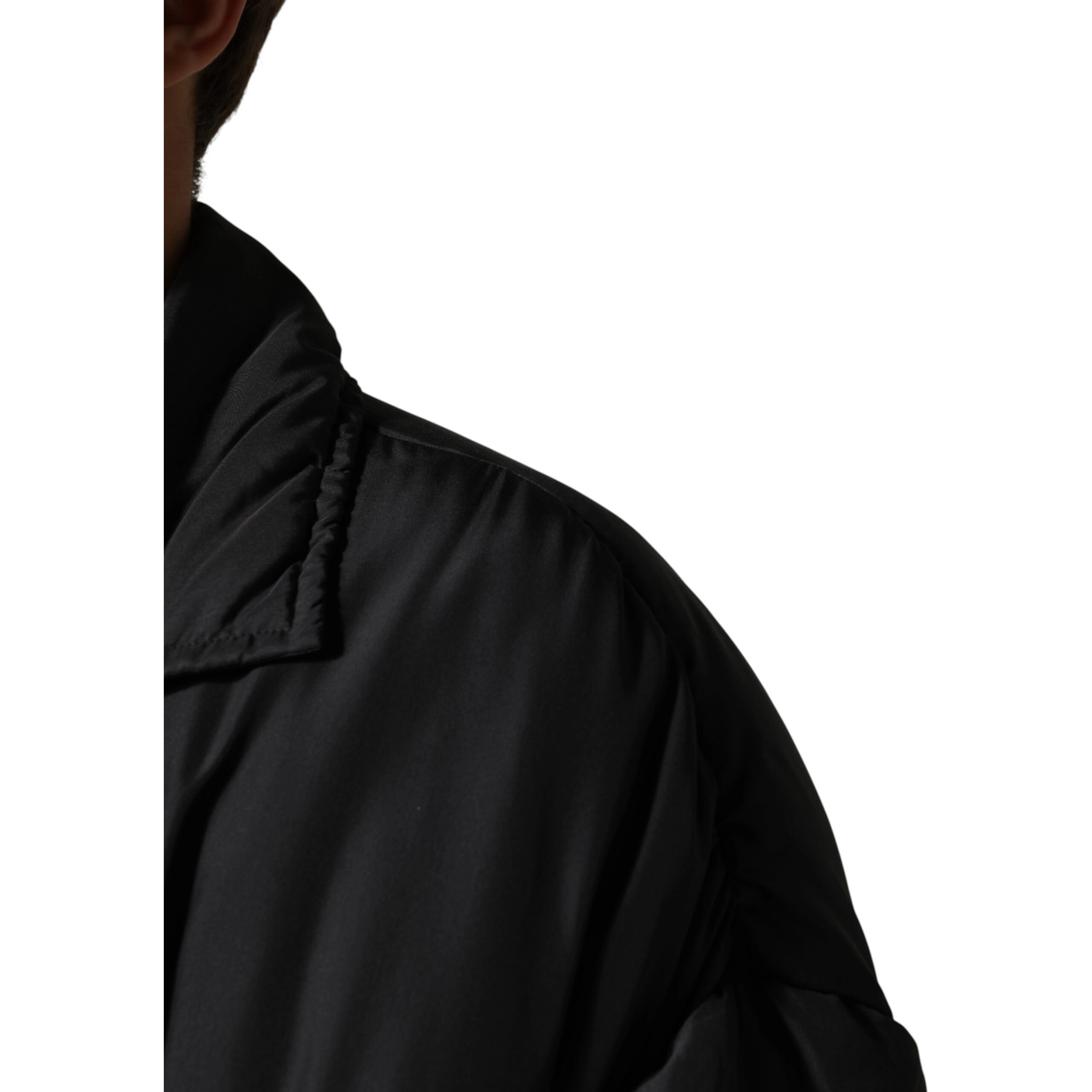 Black Silk Padded Parka Men Coat Jacket