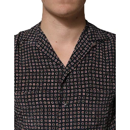 Black Patterned Silk Men Button Down Shirt