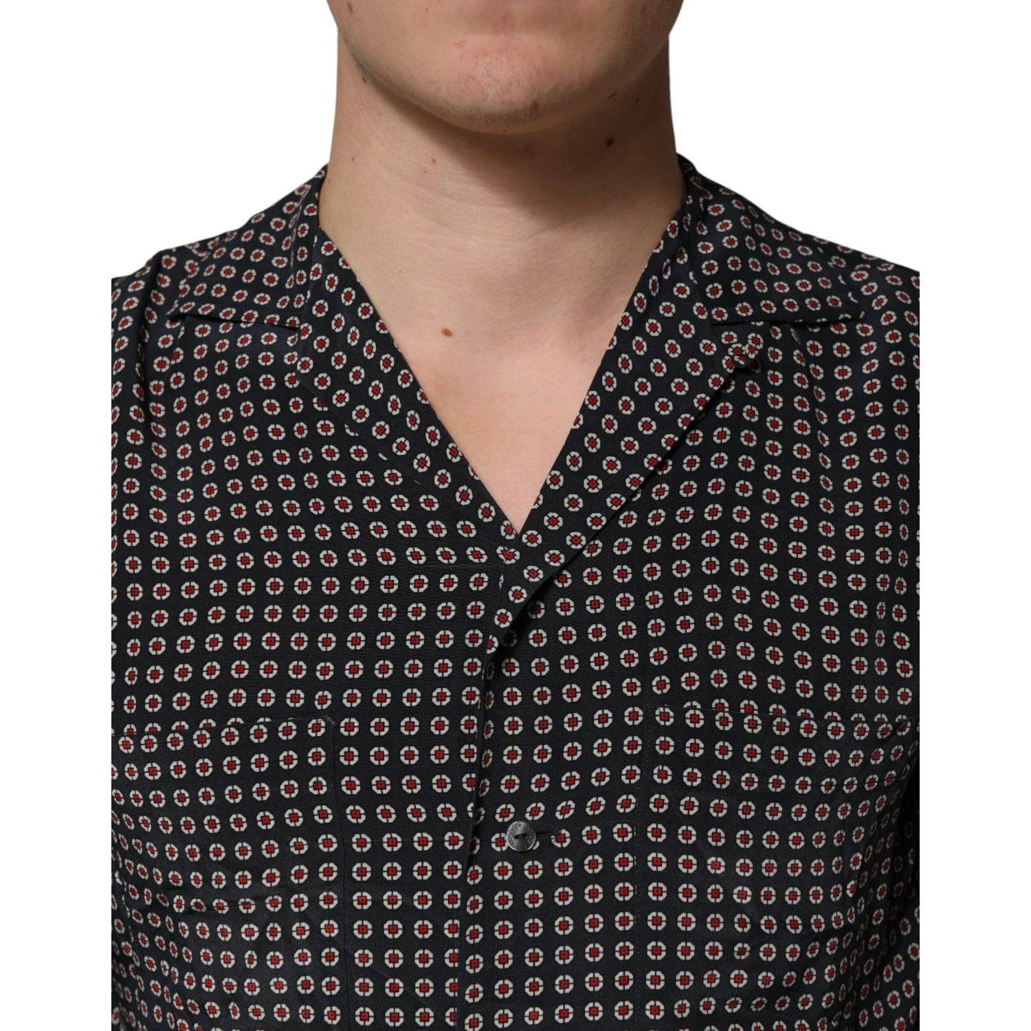 Black Patterned Silk Men Button Down Shirt