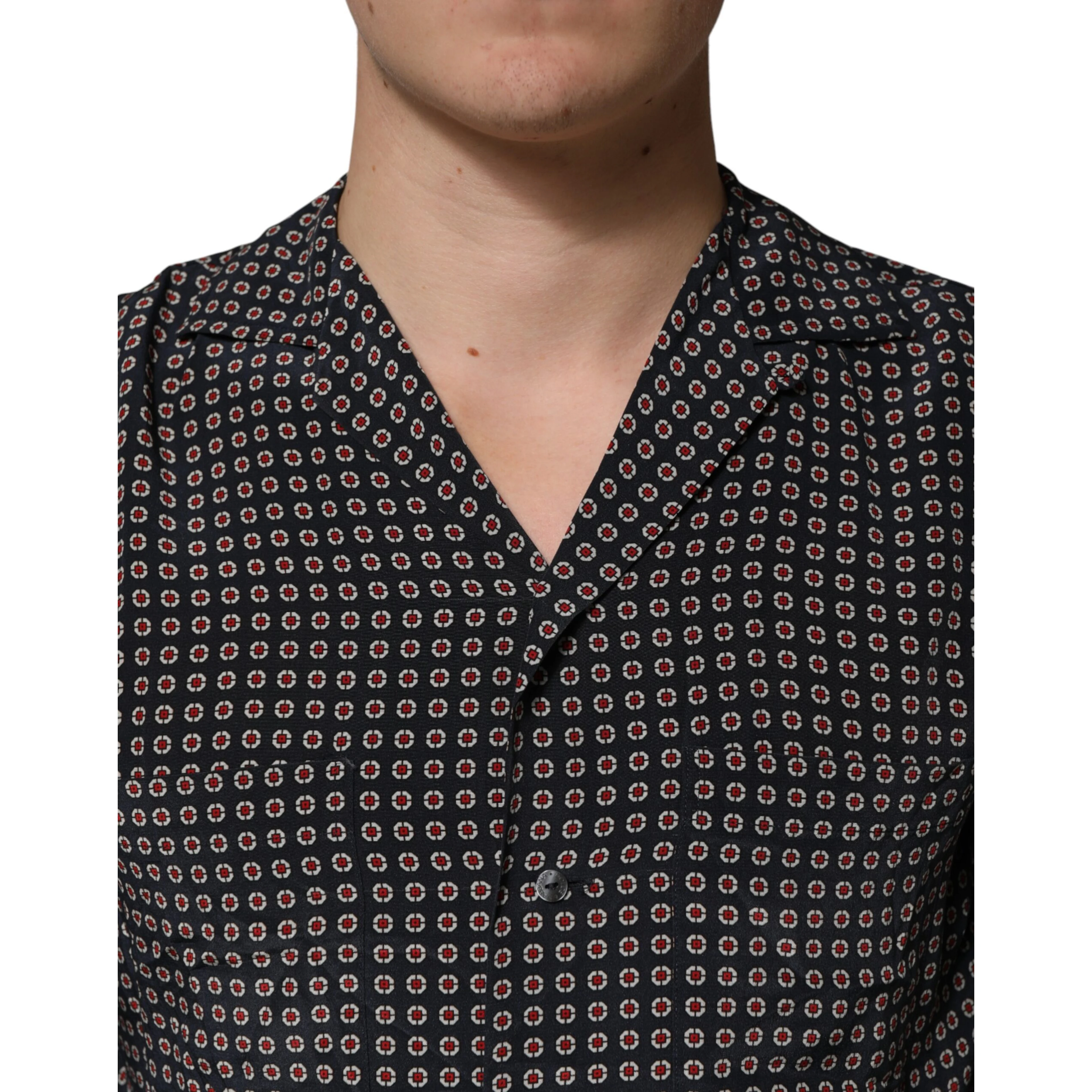 Black Patterned Silk Men Button Down Shirt