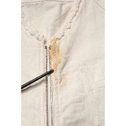 Off White Cotton Full Zip Denim Men Blouson Jacket