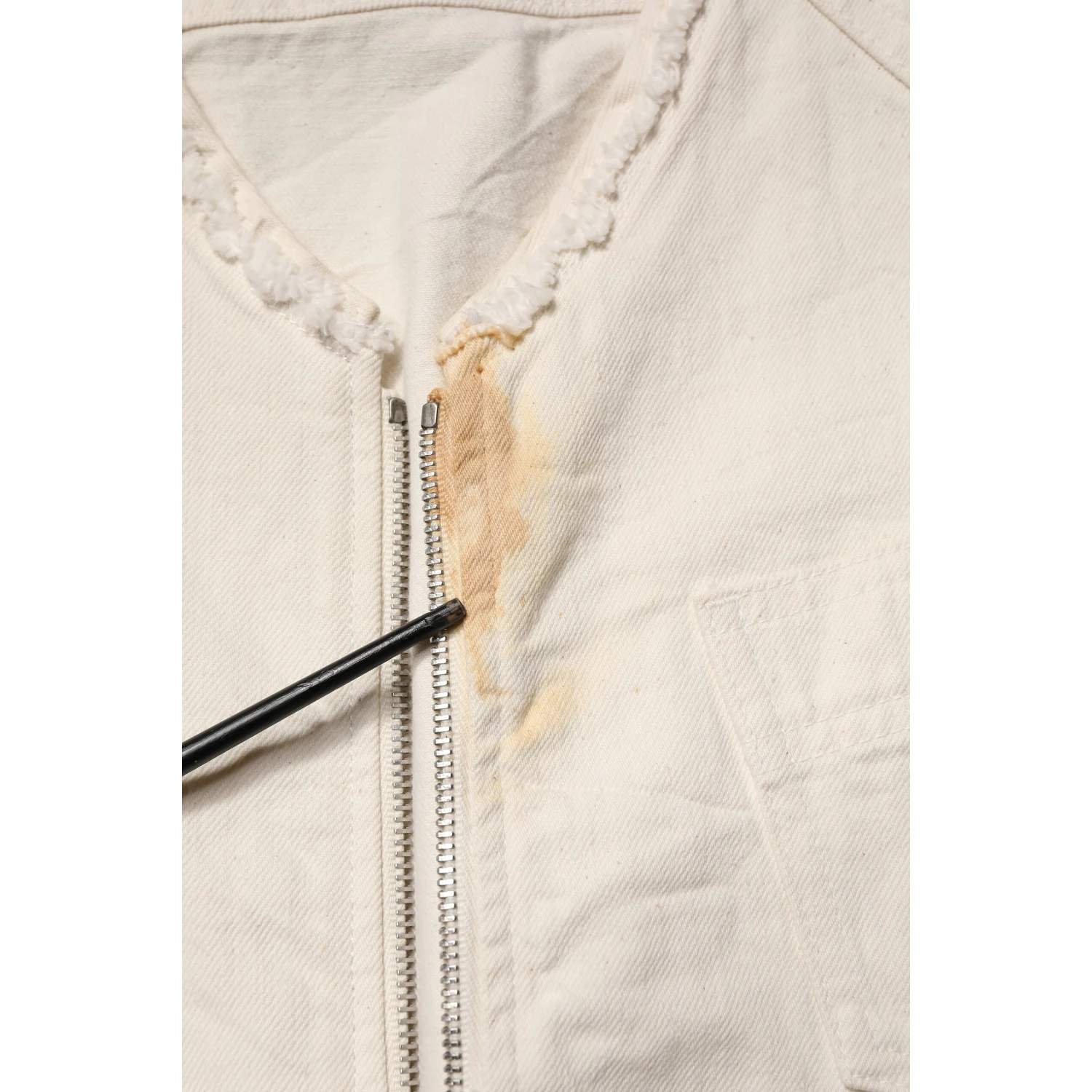 Off White Cotton Full Zip Denim Men Blouson Jacket