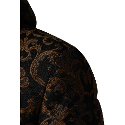Black Floral Jacquard Quilted Hooded Jacket