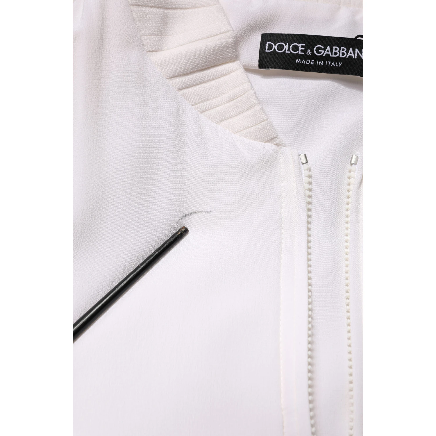 White Silk Full Zip Bomber Blouson Jacket