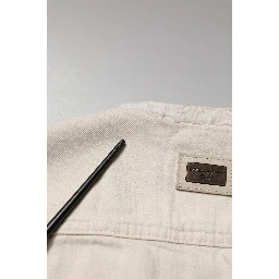 Off White Cotton Full Zip Denim Men Blouson Jacket