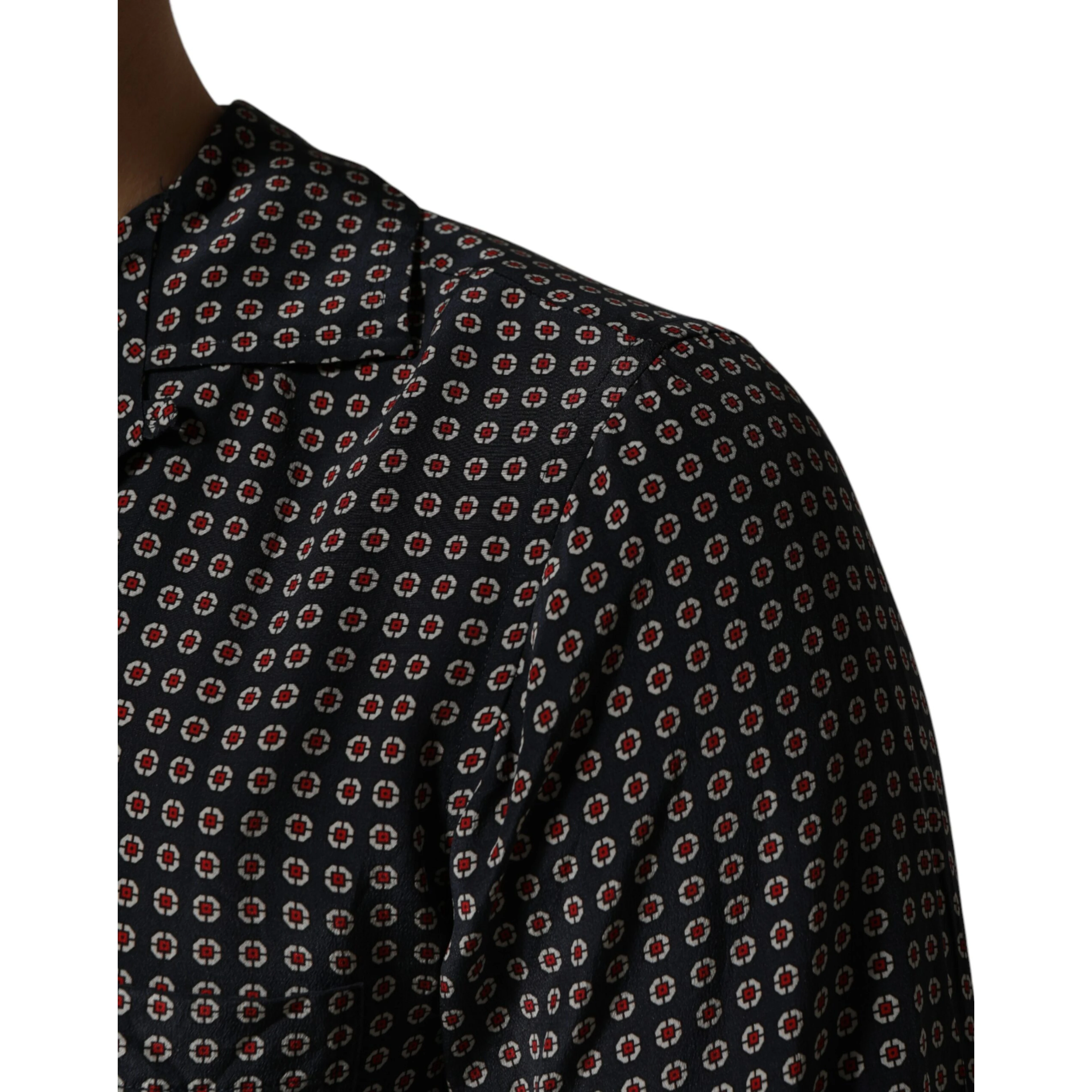 Black Patterned Silk Men Button Down Shirt