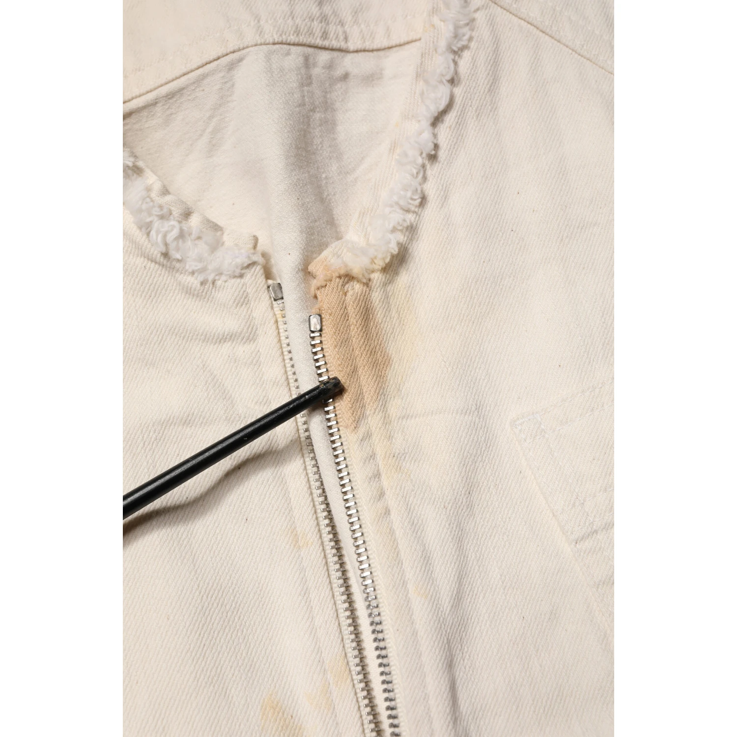 Off White Cotton Full Zip Denim Men Blouson Jacket