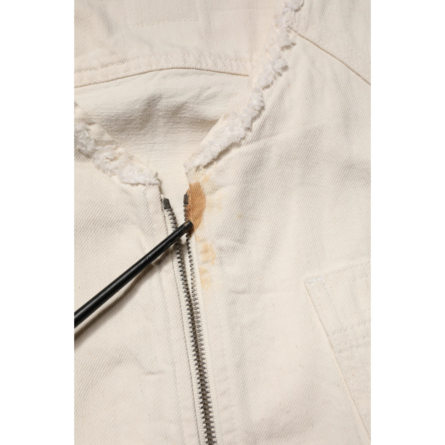 Off White Cotton Full Zip Denim Men Blouson Jacket