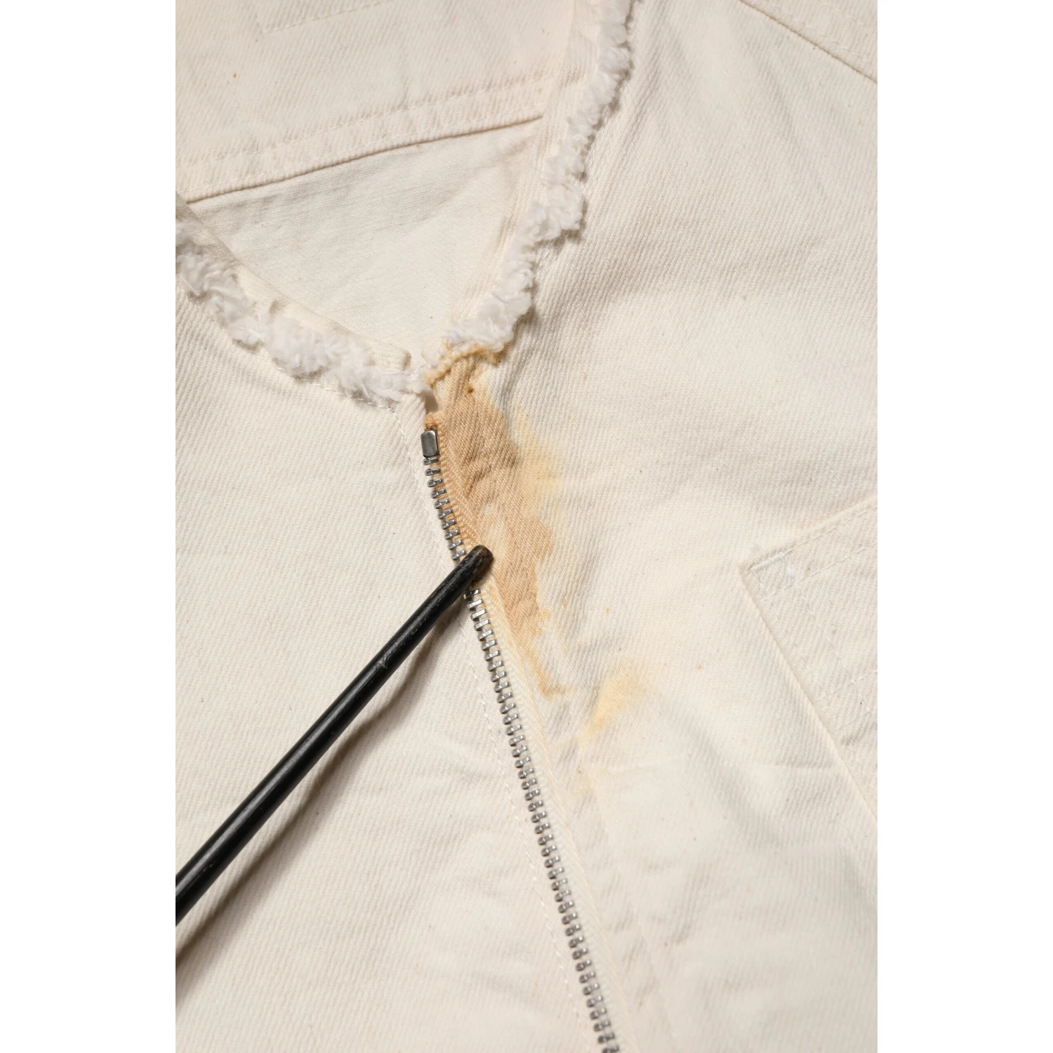 Off White Cotton Full Zip Denim Men Blouson Jacket