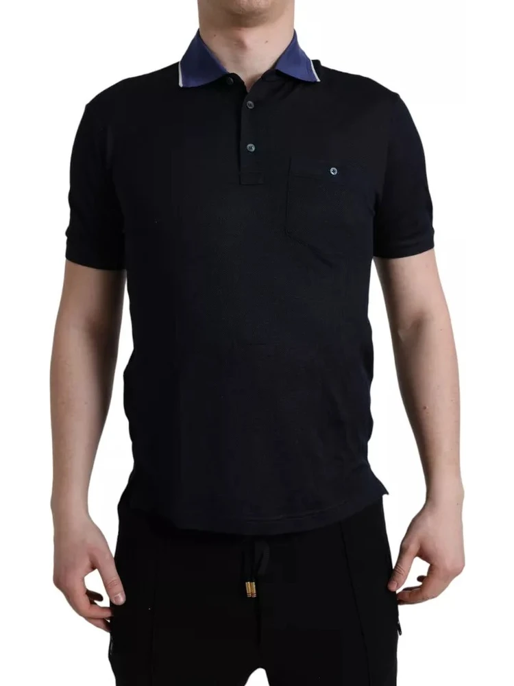 Polo Navy Blue Collared Silk Men T-shirt