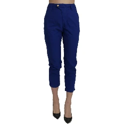 Cotton Royal Blue High Waist Skinny Cropped Trouser Pants