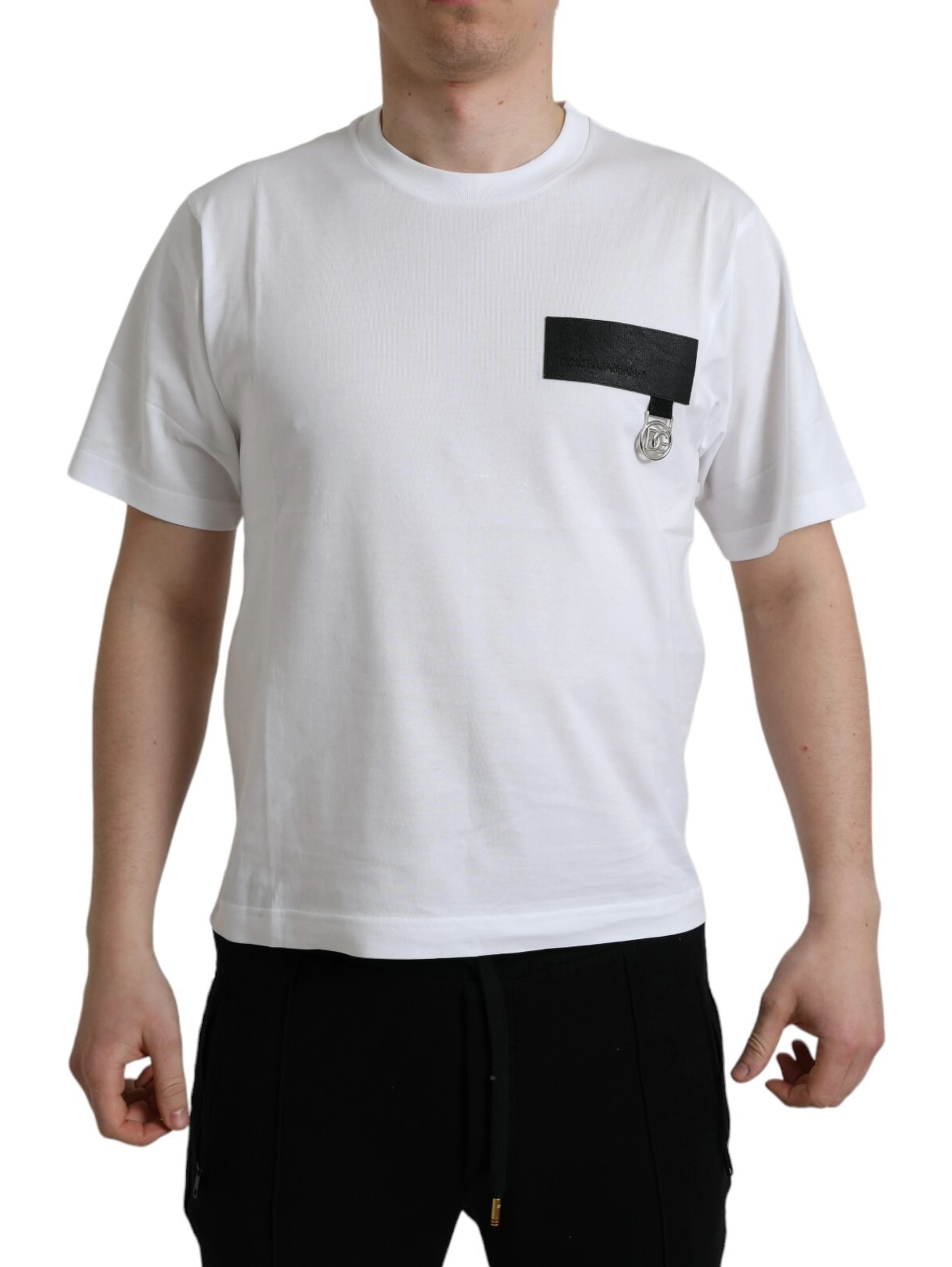 White Logo Patch Cotton Crew Neck T-shirt