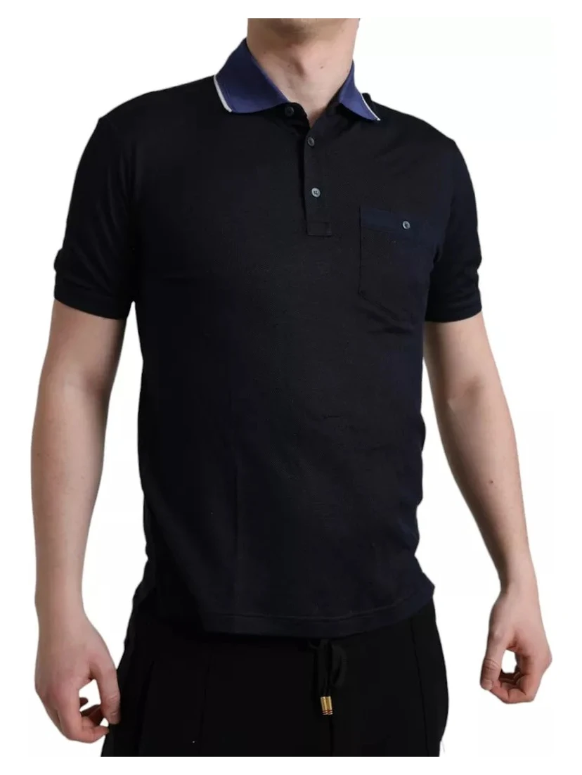 Polo Navy Blue Collared Silk Men T-shirt