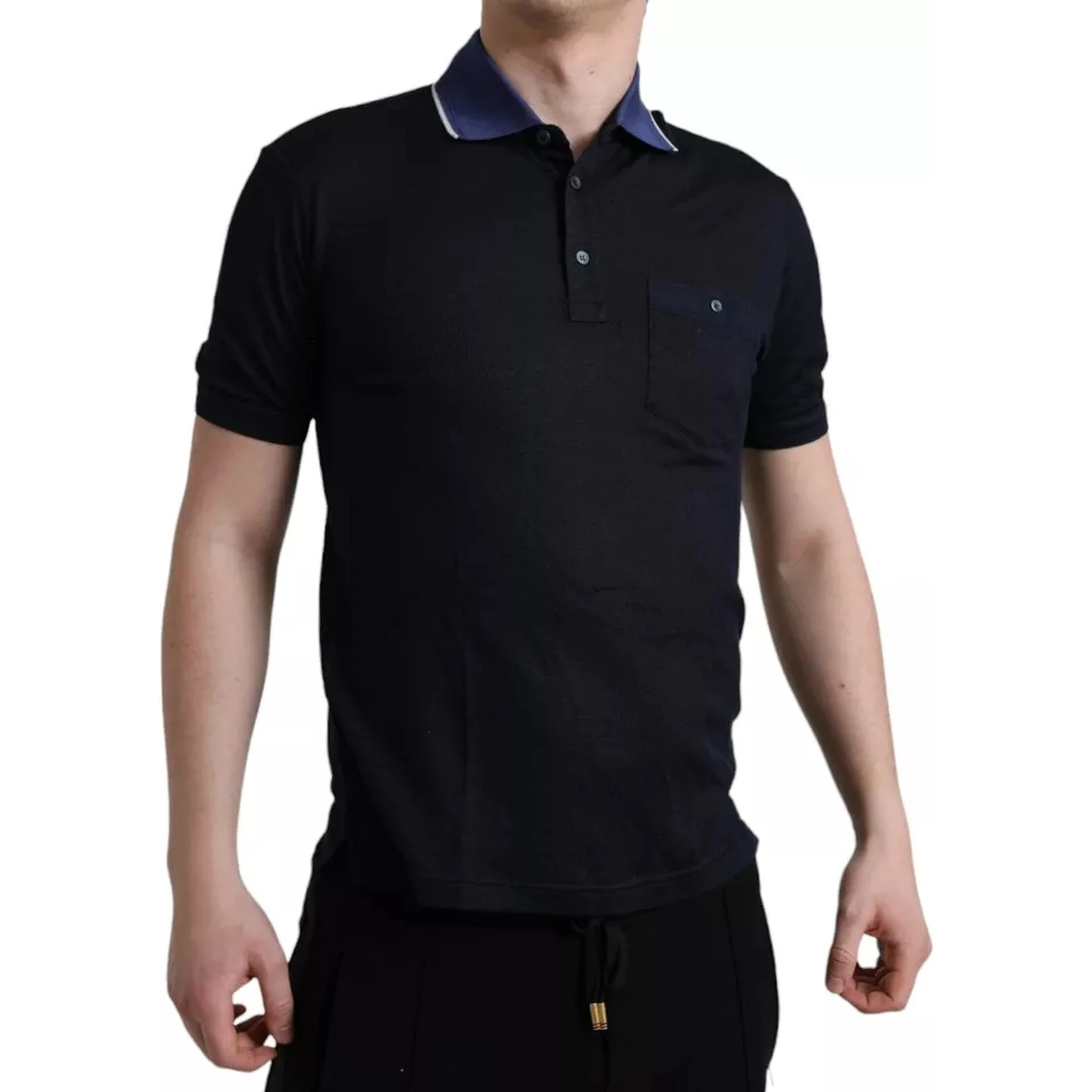 Polo Navy Blue Collared Silk Men T-shirt