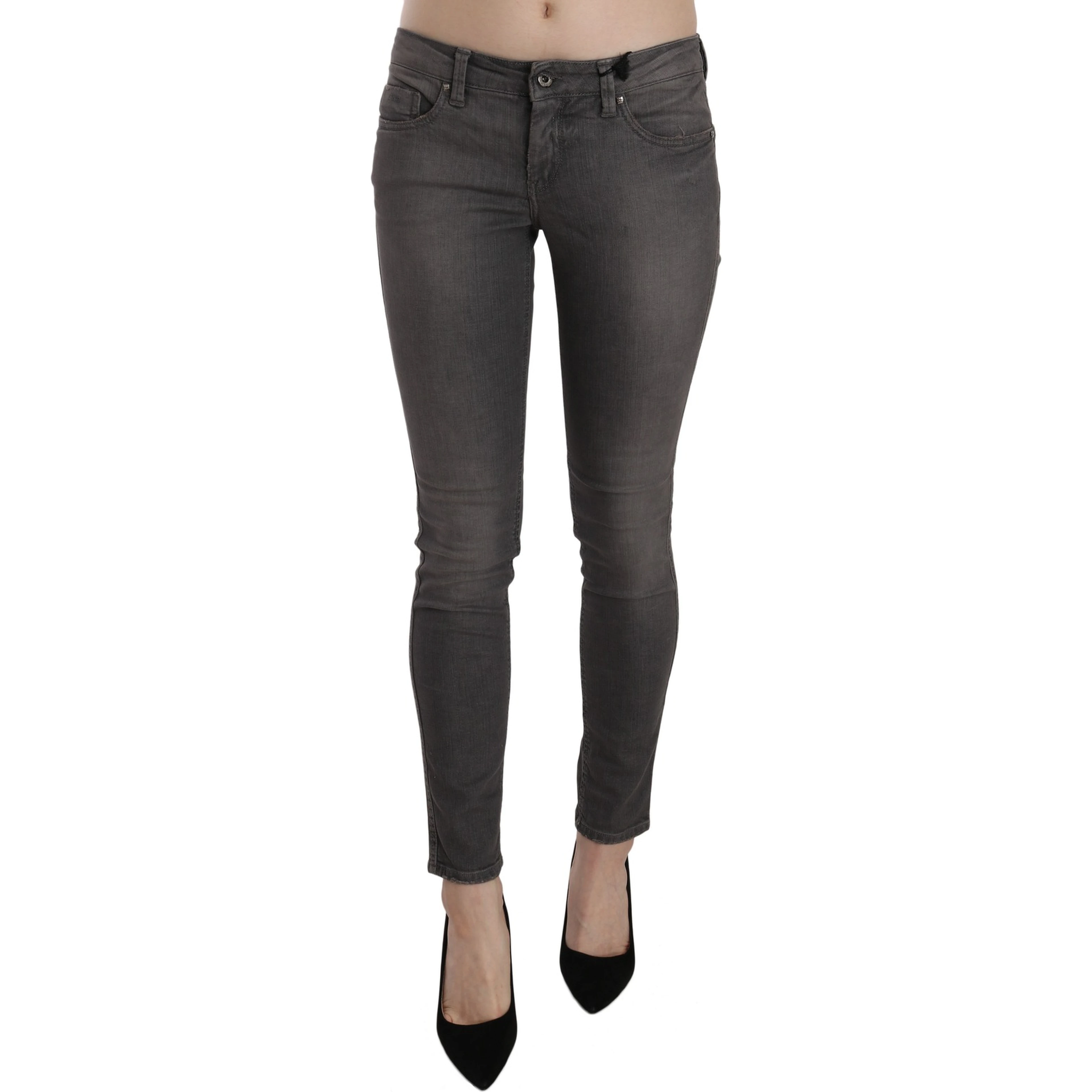 Gray Washed Low Waist Skinny Jeans