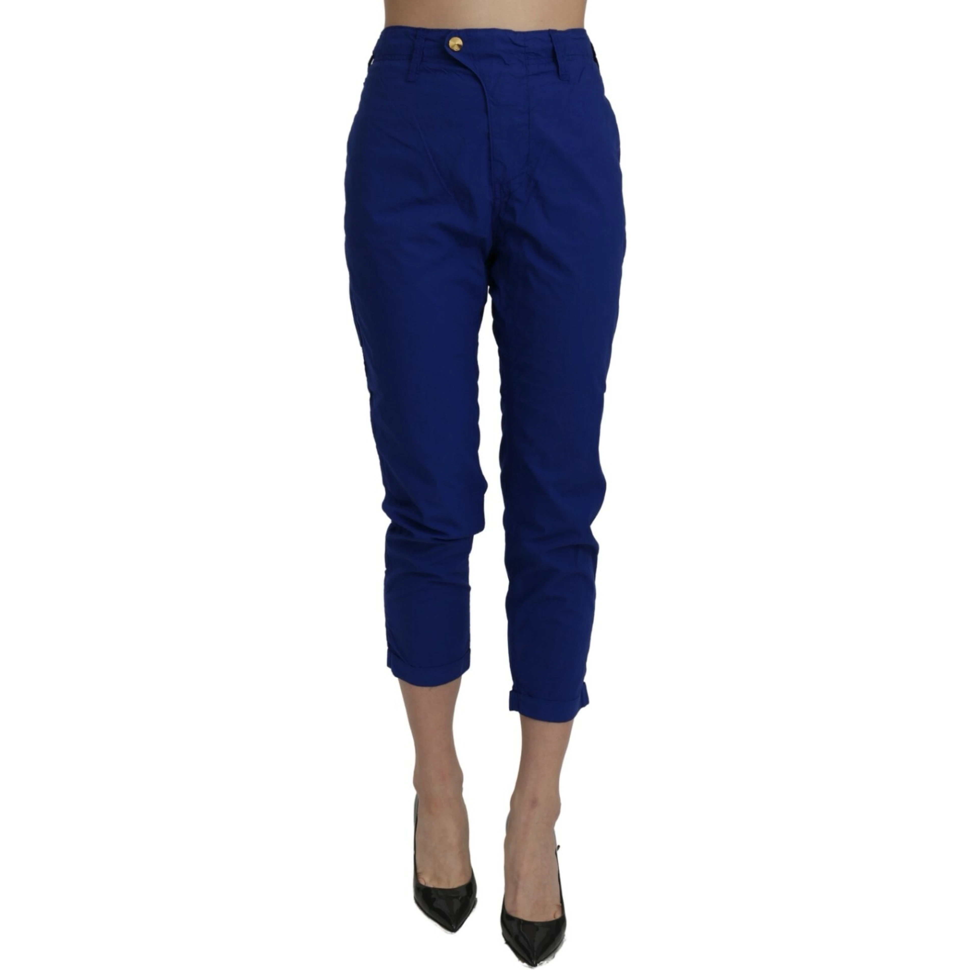 Cotton Royal Blue High Waist Skinny Cropped Trouser Pants