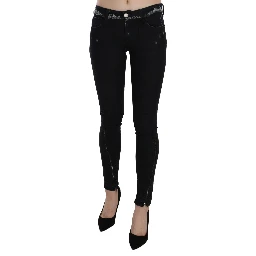 Black Low Waist Zipper Leg Skinny Denim Jeans
