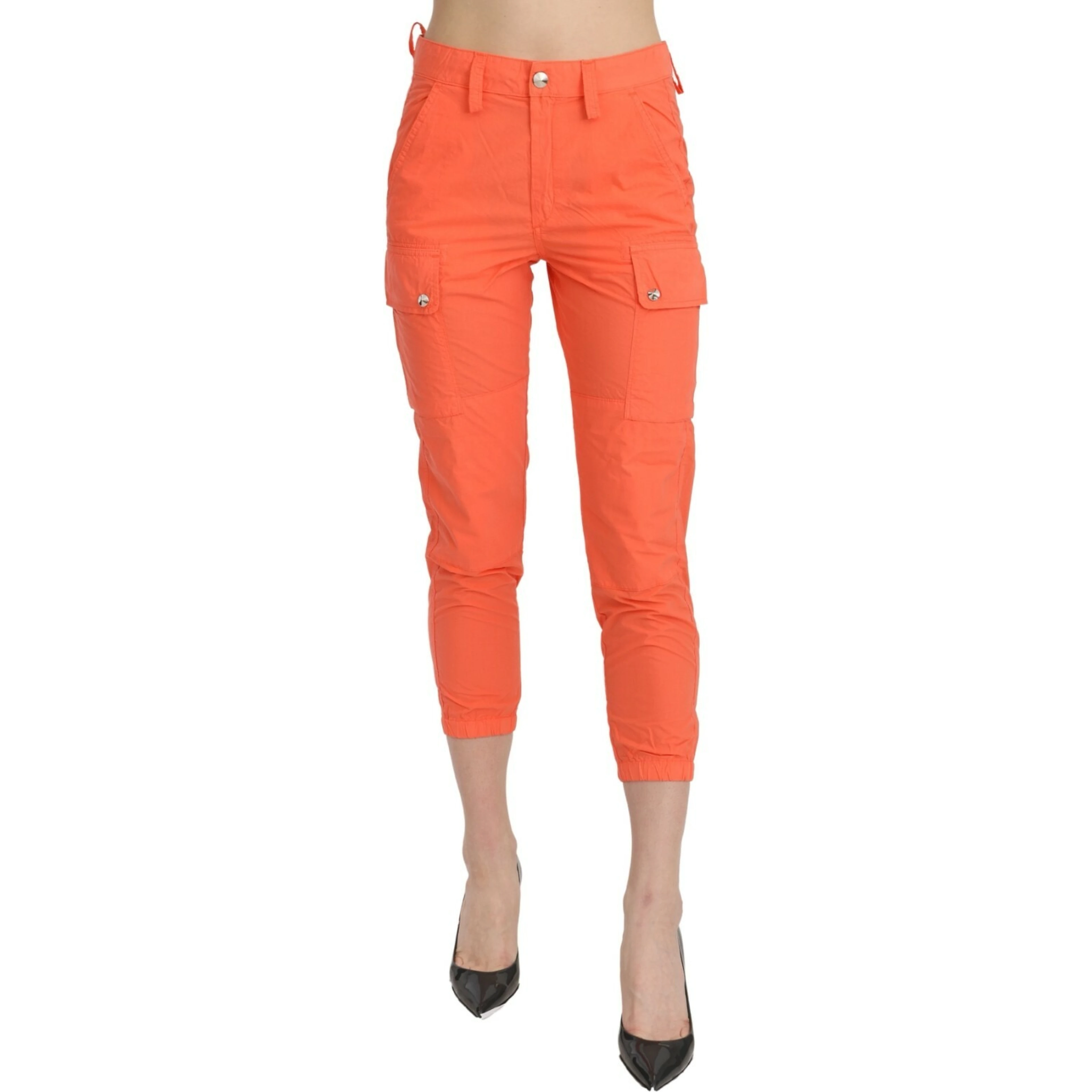 Cotton Orange High Waist Skinny Cropped Trouser Pants