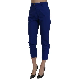 Cotton Royal Blue High Waist Skinny Cropped Trouser Pants