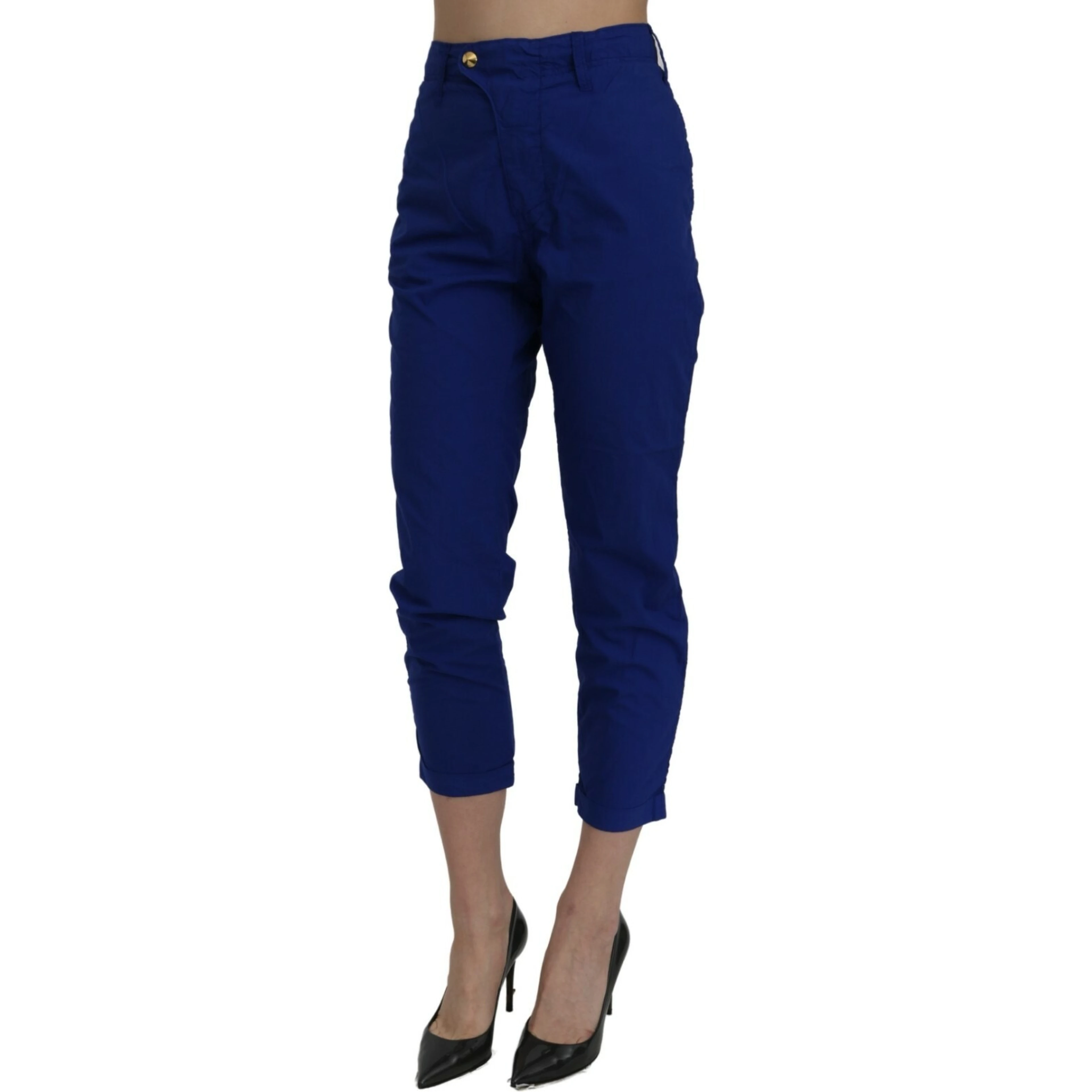 Cotton Royal Blue High Waist Skinny Cropped Trouser Pants