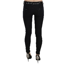 Black Low Waist Zipper Leg Skinny Denim Jeans
