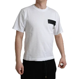 White Logo Patch Cotton Crew Neck T-shirt
