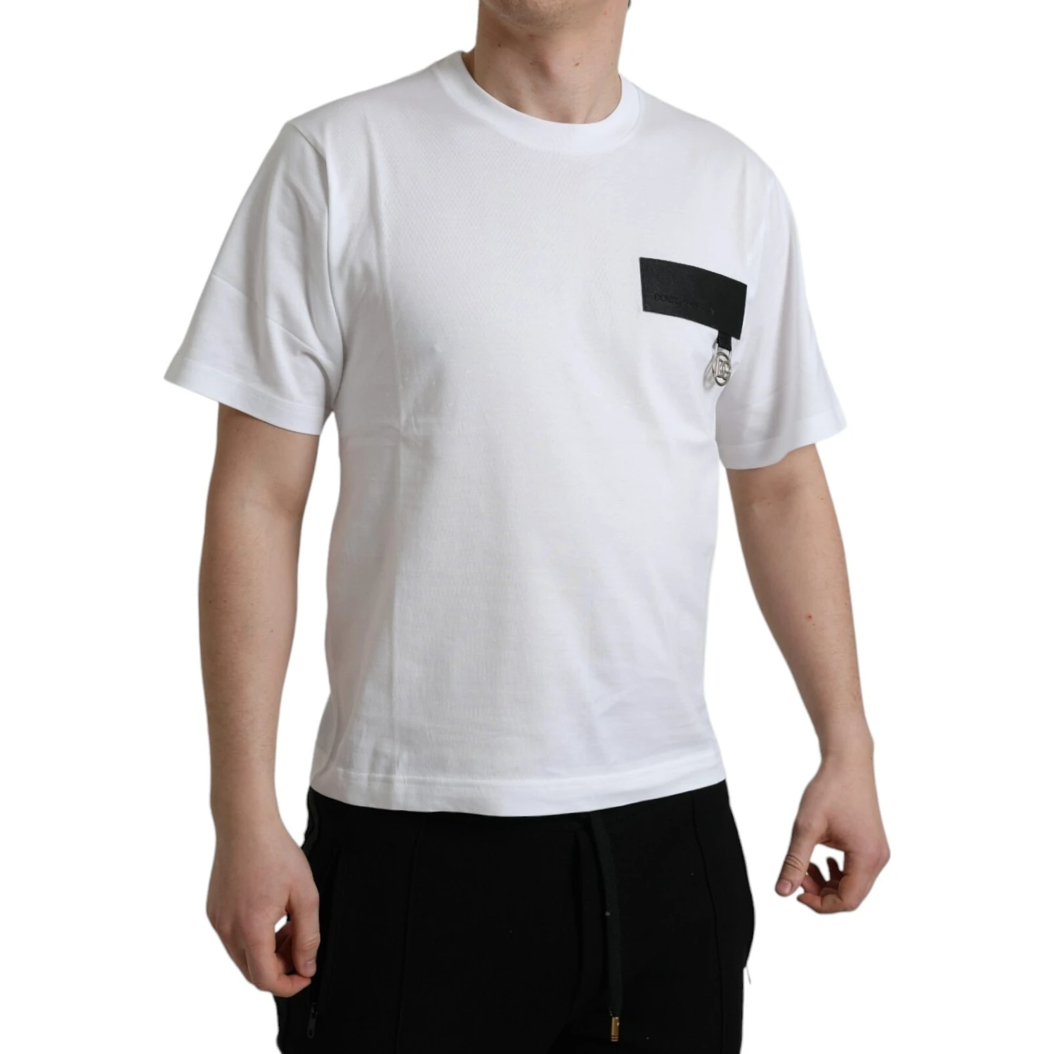 White Logo Patch Cotton Crew Neck T-shirt