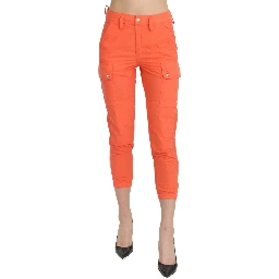 Cotton Orange High Waist Skinny Cropped Trouser Pants