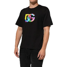 Black Logo Print Cotton Crew Neck T-shirt
