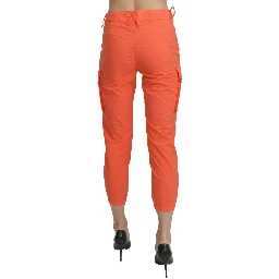 Cotton Orange High Waist Skinny Cropped Trouser Pants