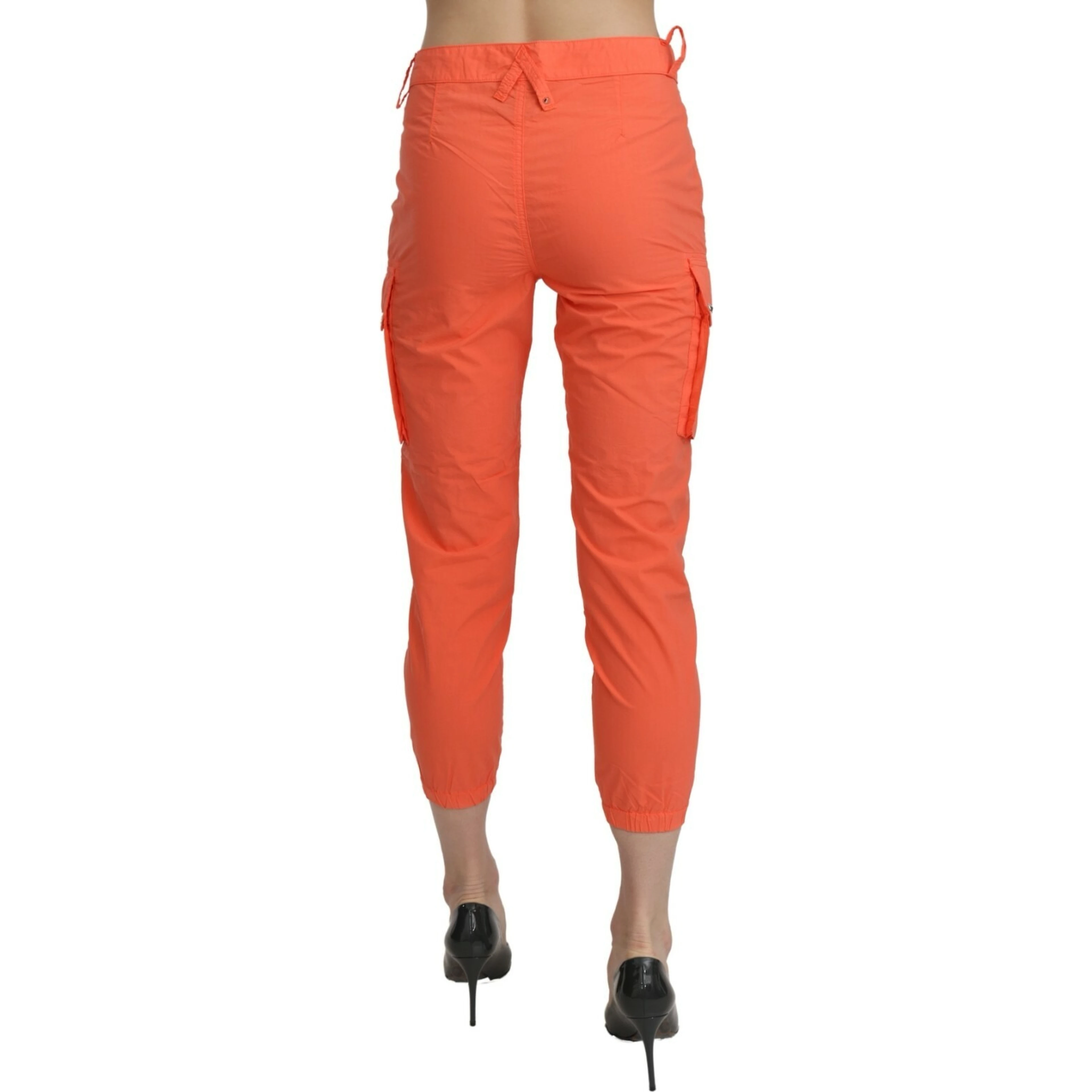 Cotton Orange High Waist Skinny Cropped Trouser Pants