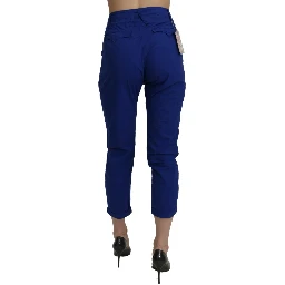 Cotton Royal Blue High Waist Skinny Cropped Trouser Pants