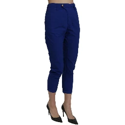 Cotton Royal Blue High Waist Skinny Cropped Trouser Pants