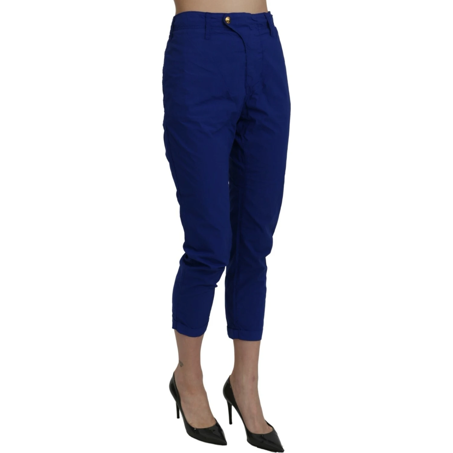 Cotton Royal Blue High Waist Skinny Cropped Trouser Pants