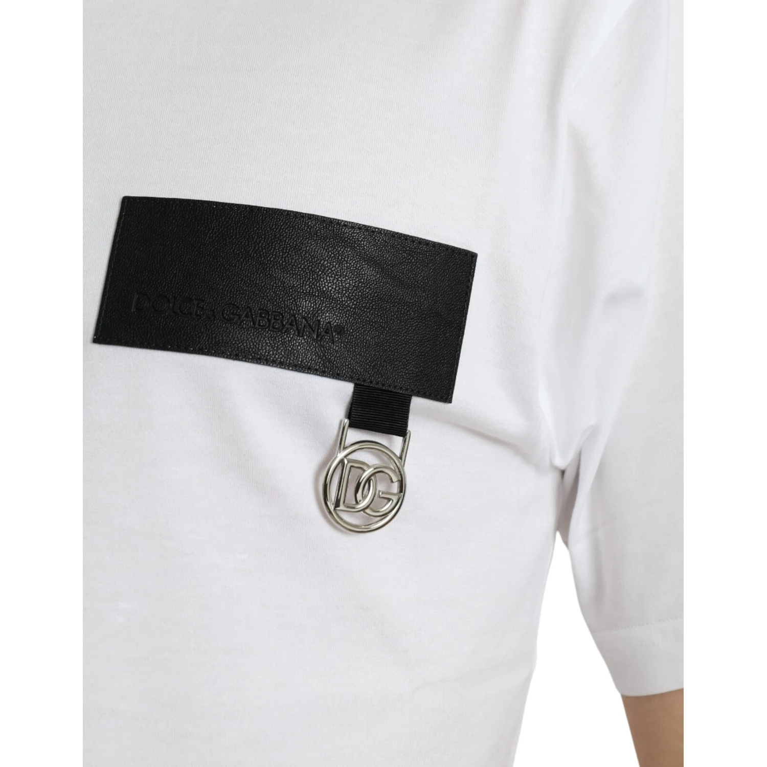 White Logo Patch Cotton Crew Neck T-shirt