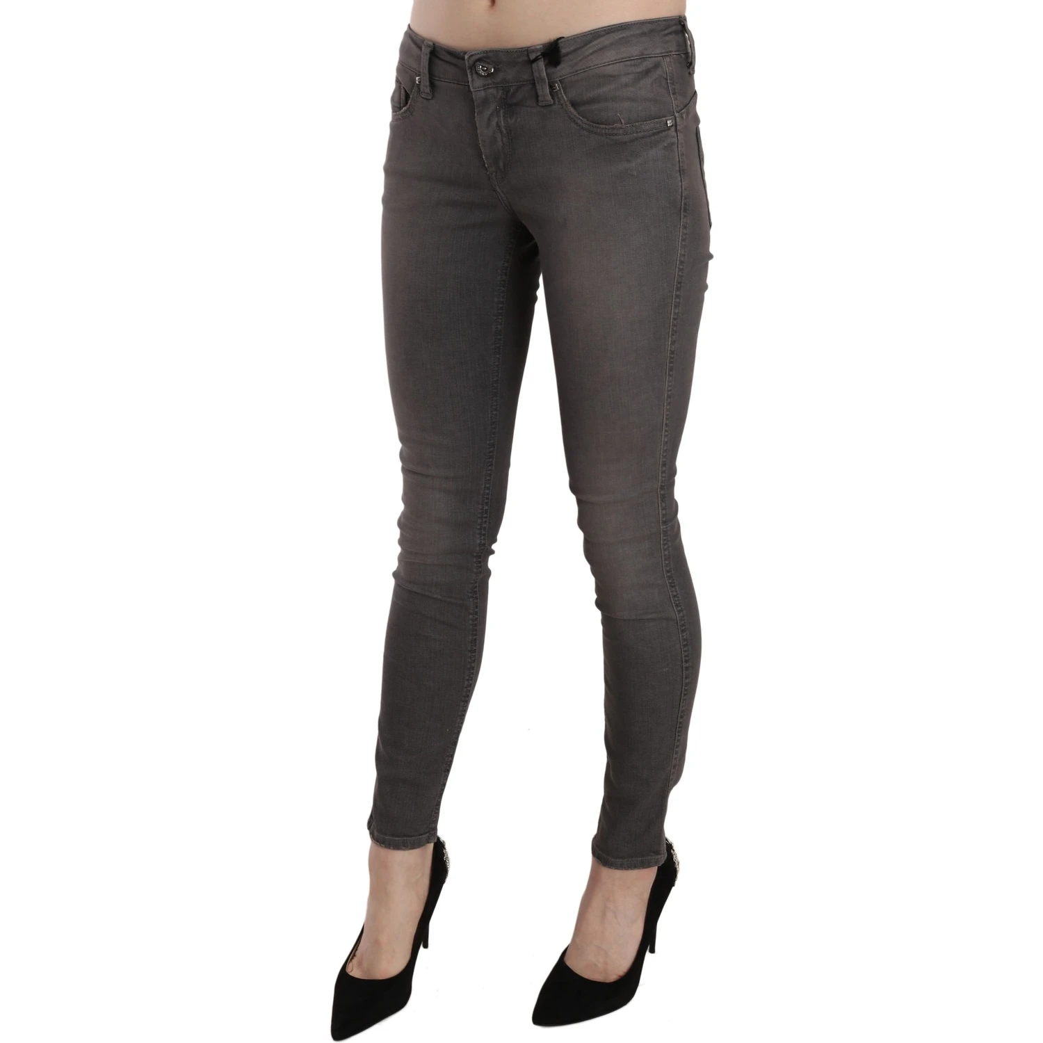 Gray Washed Low Waist Skinny Jeans