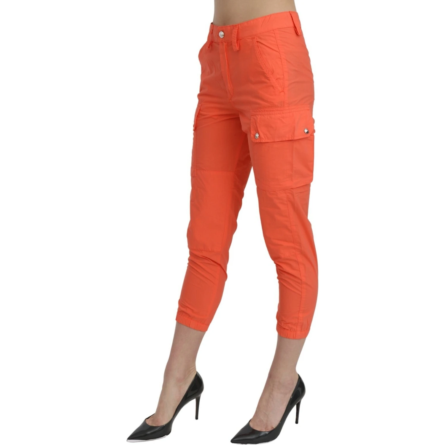 Cotton Orange High Waist Skinny Cropped Trouser Pants