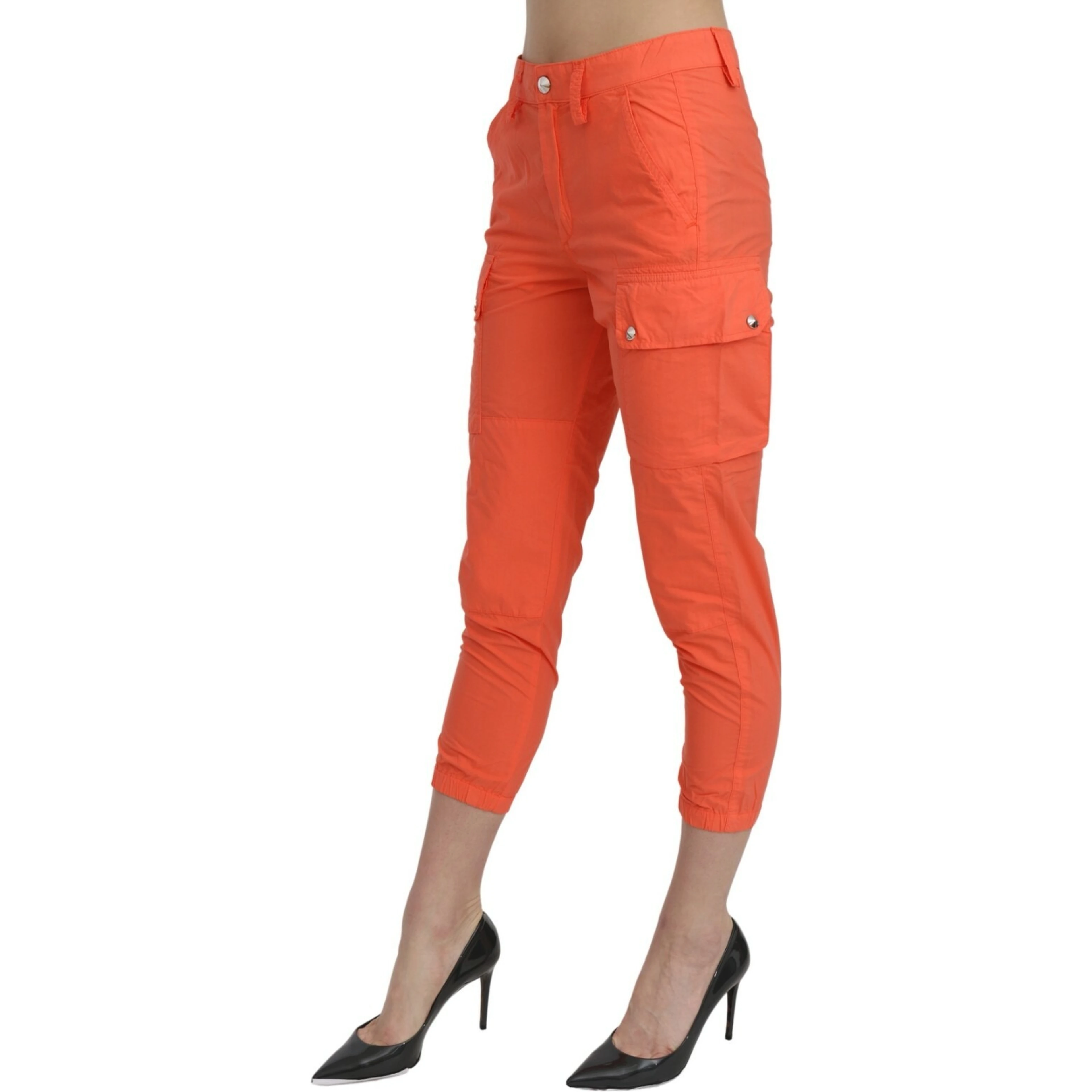 Cotton Orange High Waist Skinny Cropped Trouser Pants