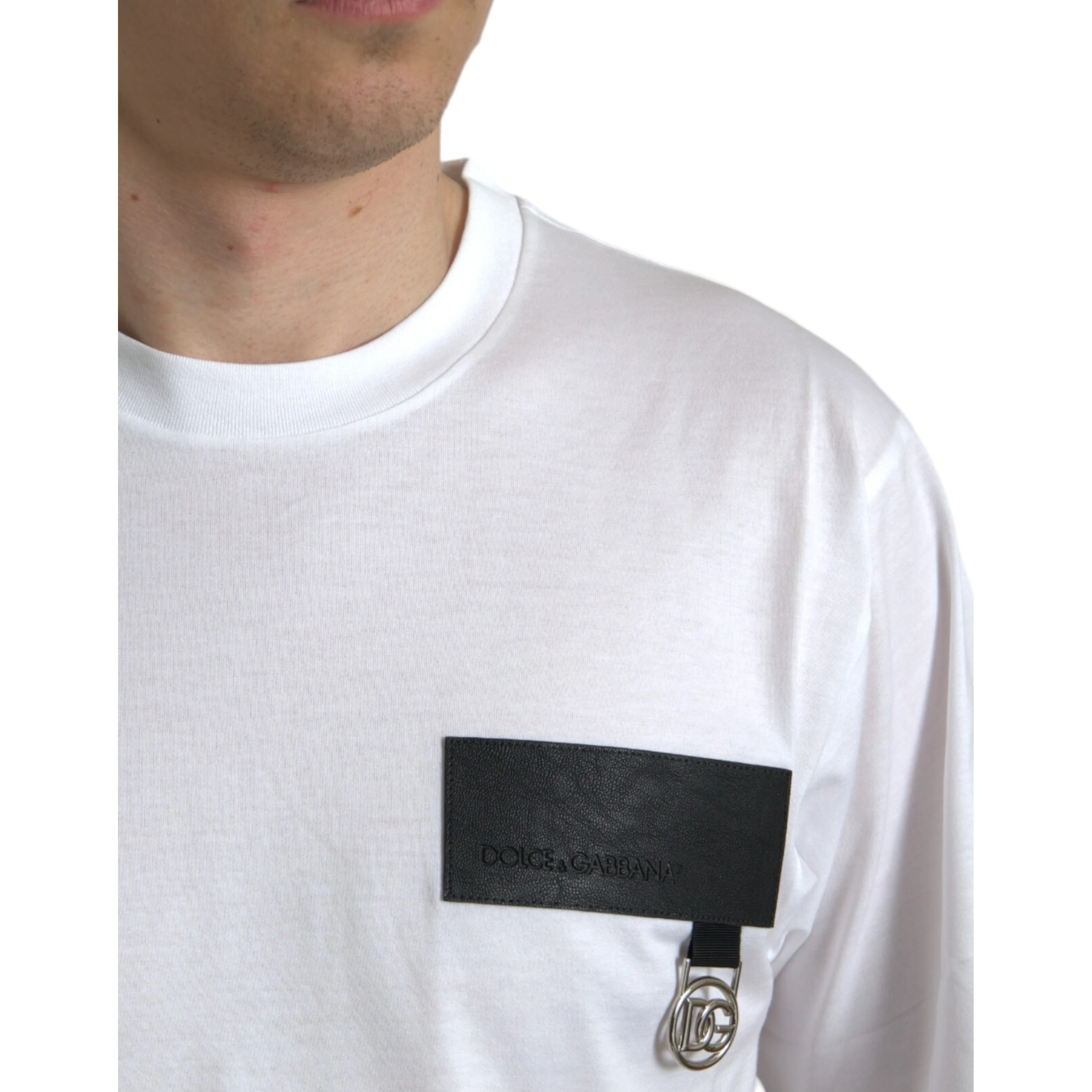 White Logo Patch Cotton Crew Neck T-shirt