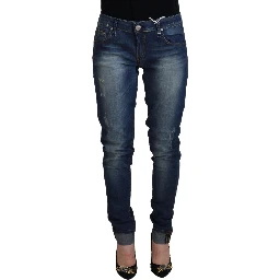 Blue Washed Cotton Slim Fit Women Denim Pants Jeans