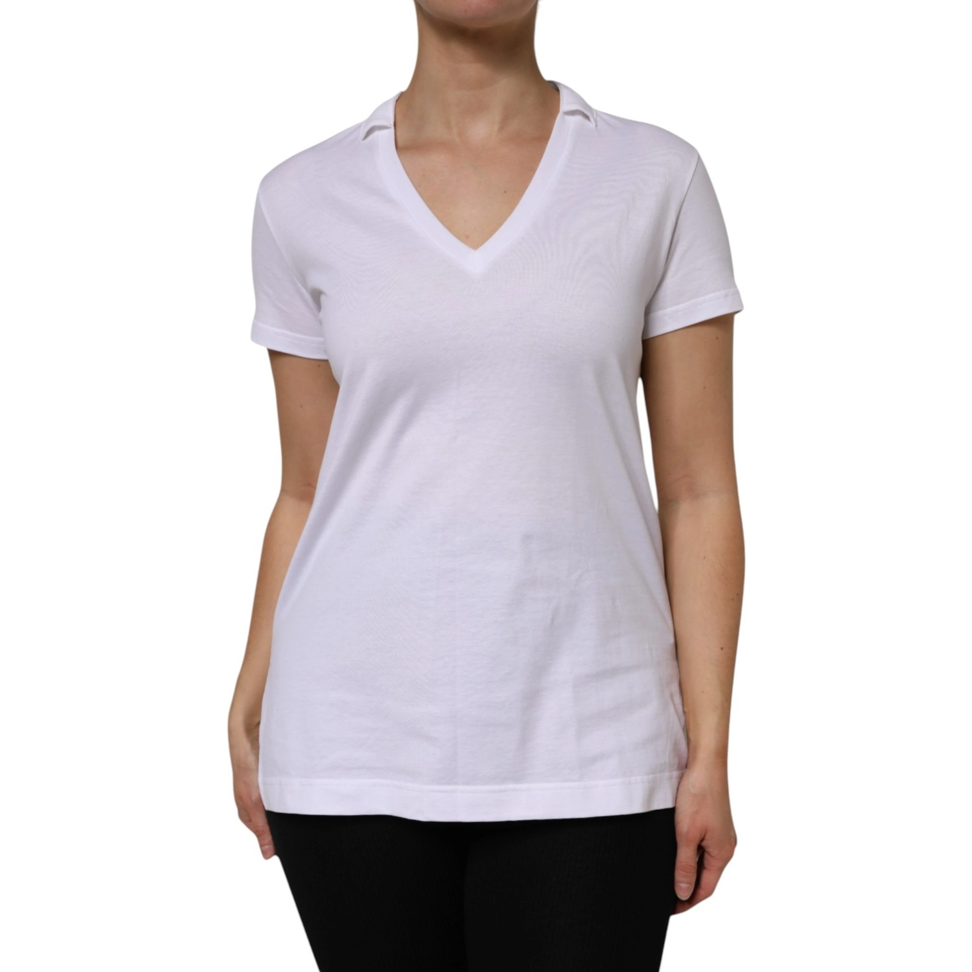 White V-Neck Cotton Short Sleeves T-shirt