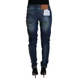 Blue Washed Cotton Slim Fit Women Denim Pants Jeans