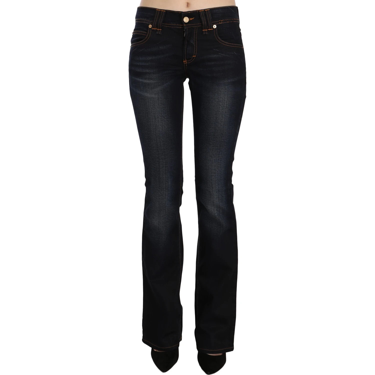 Blue Washed Mid Waist Regular Leg Boot Cut Denim Jeans