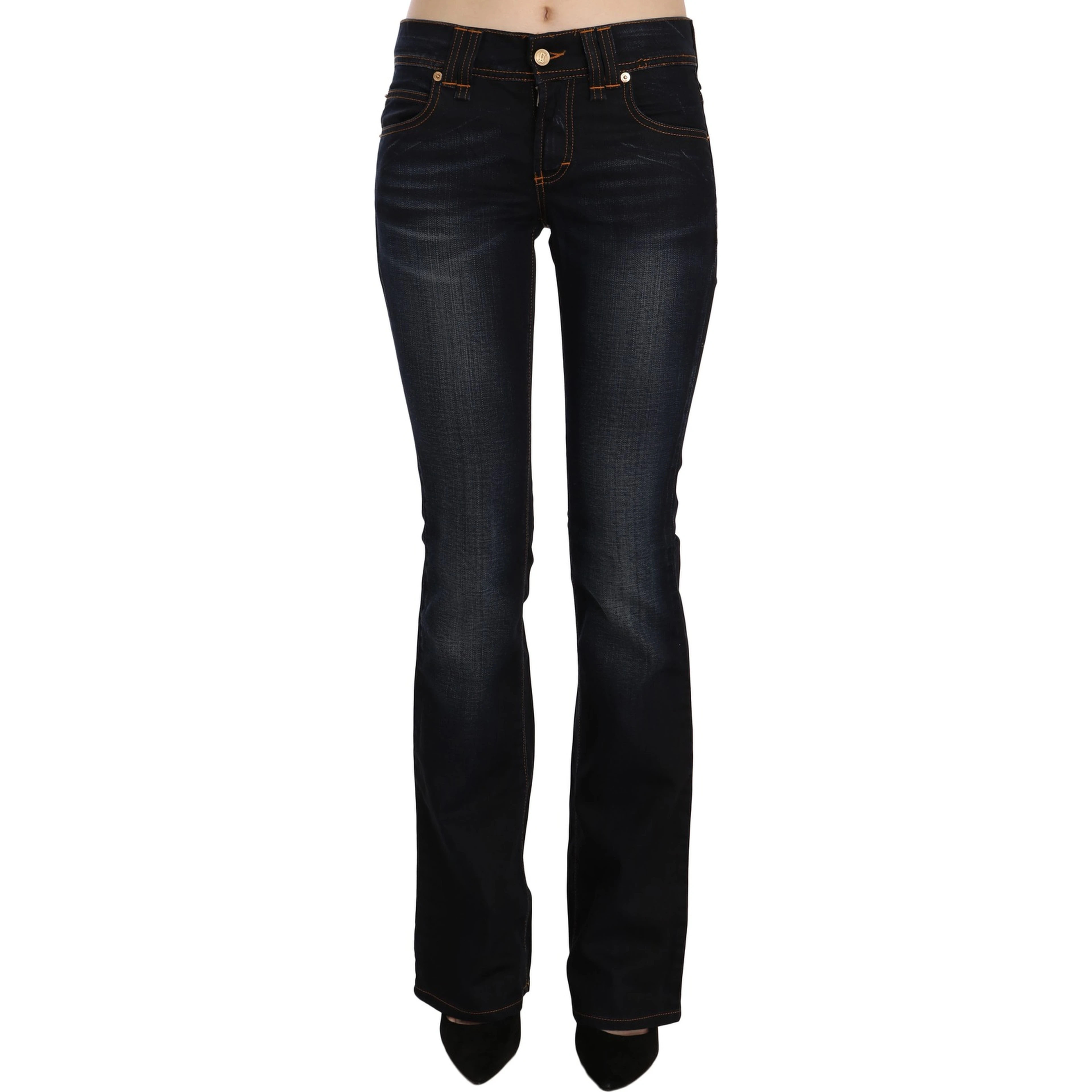 Blue Washed Mid Waist Regular Leg Boot Cut Denim Jeans