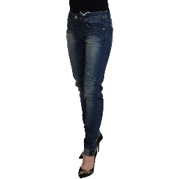 Blue Washed Cotton Slim Fit Women Denim Pants Jeans
